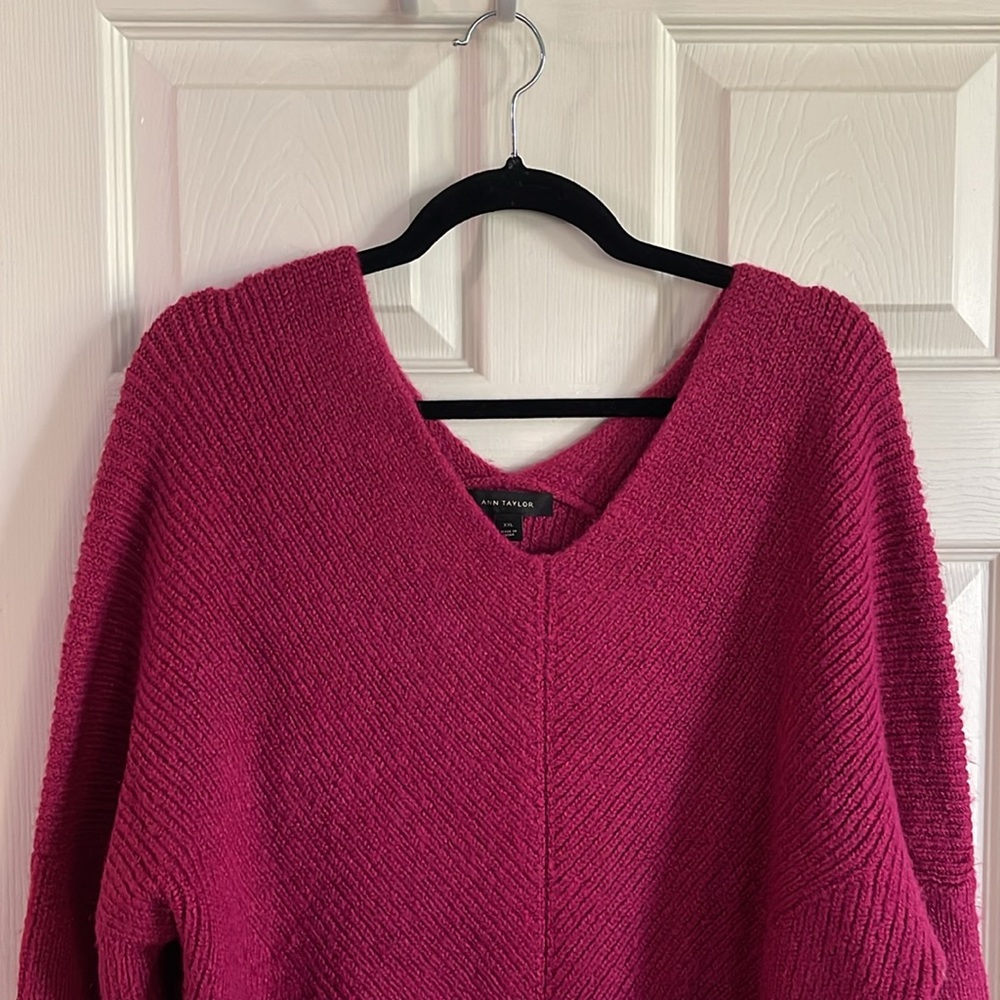 Ann Taylor Raspberry V-Neck Sweater - Picture 2 of 8